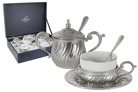 Чайный сервиз LUSSO  TORCIGLIONE в подарочной упаковке серебро