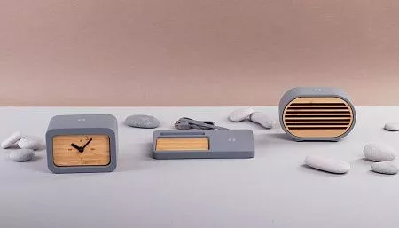 Bluetooth колонка "Stonehenge" 5Вт с беспроводным зарядным устройством, камень/бамбук