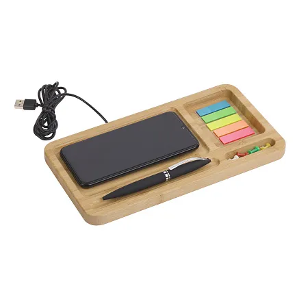 Настольный органайзер "Woodstock" с беспроводным зарядным устройством, дерево (бамбук)