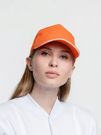 Бейсболка Classic, оранжевая с белым кантом