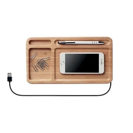 Настольный органайзер из бамбука с беспроводным зарядным устройством