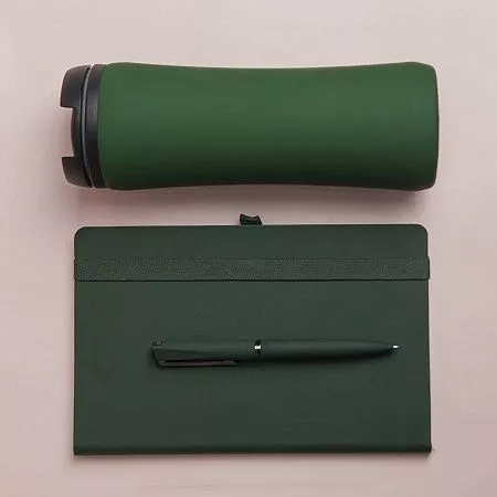 Набор подарочный OFFICEKIT: термос, ежедневник, ручка,  стружка, коробка, зелёный