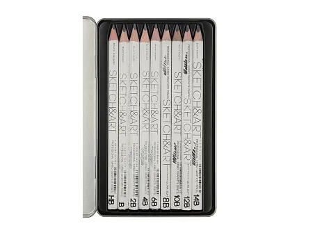 Набор из 9 утолщенных чернографитовых карандашей Sketch & Art HB - 14B