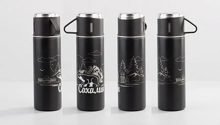 Набор подарочный "Алтай": термос, 3 кружки, покрытие пудра