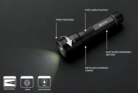 Мощный фонарь Gear X из переработанного алюминия RCS с аккумулятором, 10 Вт
