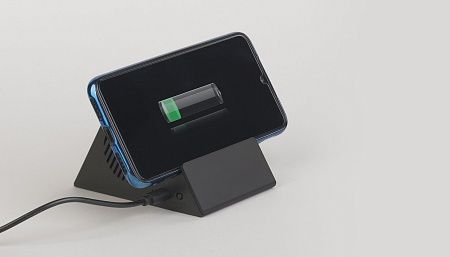 Bluetooth колонка-подставка 3Вт с беспроводным зарядным устройством и подсветкой (белая) логотипа, чёрная