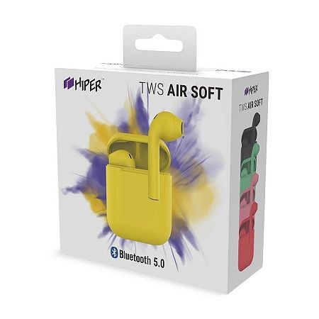 Наушники беспроводные с зарядным боксом TWS AIR SOFT, цвет желтый 