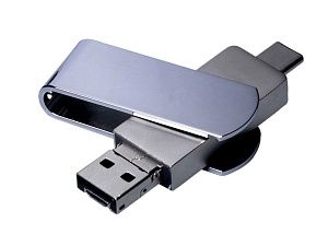 USB 2.0-флешка на 16 Гб с поворотным механизмом и дополнительным разъемом Micro USB