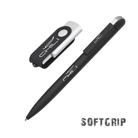 Набор ручка + флеш-карта 8 Гб в футляре, покрытие softgrip