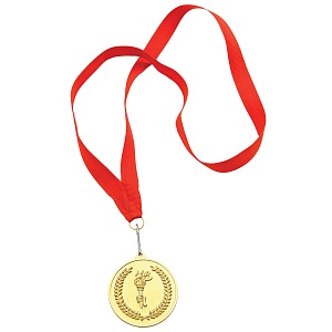 Медаль наградная на ленте  "Золото"; 48 см., D=5см.; текстиль, латунь; лазерная гравировка, шелкограф