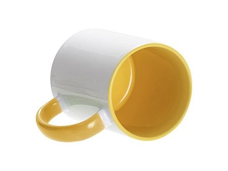 Кружка для сублимации, 330 мл, d=82 мм, стандарт А, белая, желтая внутри, желтая ручка